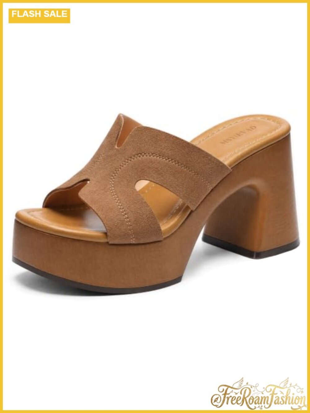 Women's Platform Chunky Sandals Square Open Toe Block Heel Slip On Slide